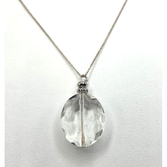 Faceted Crystal Pendant Necklace With Silver Tone Chain - Picture 1 of 2
